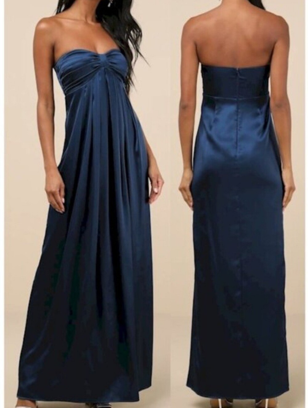 Lulus Memorable Entrance Navy Blue Strapless Satin Maxi Dress